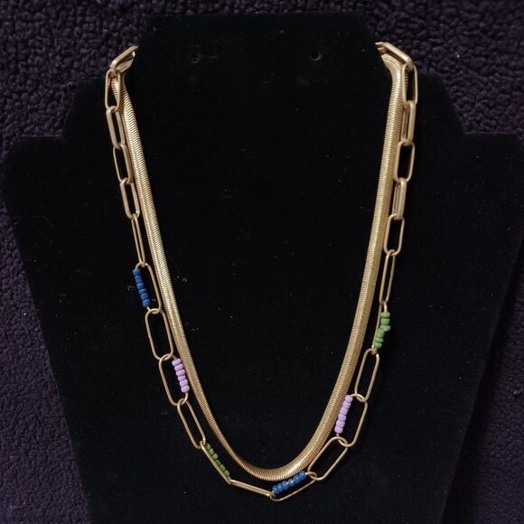 UNIVERSAL THREADS Gold Toned Snake Chain & Paperclip Chain w/ Beads, 16" & 18" - Picture 1 of 2